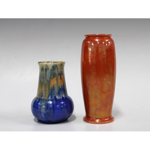 137 - RUSKIN POTTERY crystalline glaze vase and a ruskin orange glazed vase, impressed factory marks, (2) ... 