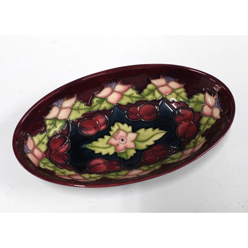 139 - MOORCROFT Collectors' Club Morello pattern oval dish, red ground, 23 x 13.5cm.