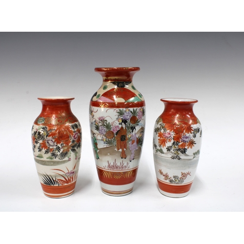 144 - Three Kutani porcelain vases, (3)