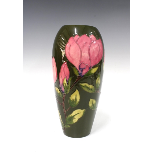 149 - WALTER MOORCROFT Magnolia pattern vase, olive ground 101/12, signed W.Moorcroft, 16 x 32cm.