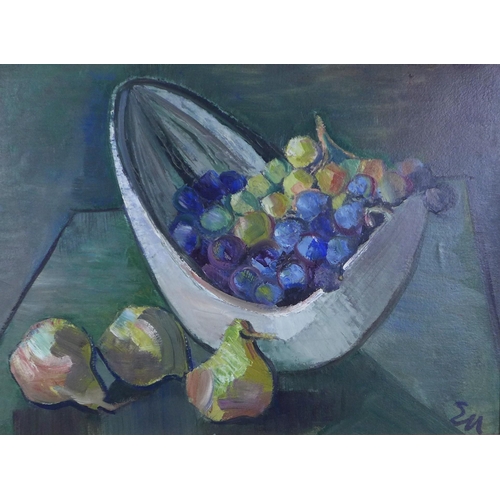 153 - ERNEST ULLMAN (SOUTH AFRICAN 1900 - 1975), Still life of pears and grapes, oil on board signed with ... 