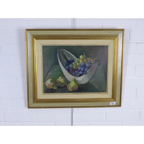 153 - ERNEST ULLMAN (SOUTH AFRICAN 1900 - 1975), Still life of pears and grapes, oil on board signed with ... 