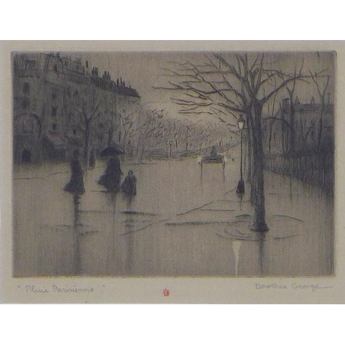 156 - DOROTHEA ST JOHN GEORGE (fl 1914 - 1926) PLUIE PARISIENNE, etching, signed in pencil and framed unde... 