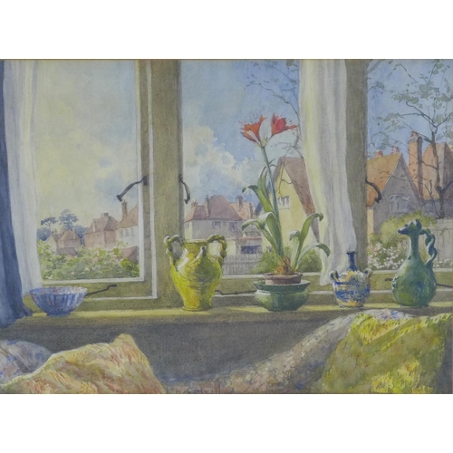 159 - HELEN COLVILL (1856-1953) watercolour with a view from a window ledge, signed and framed under glass... 