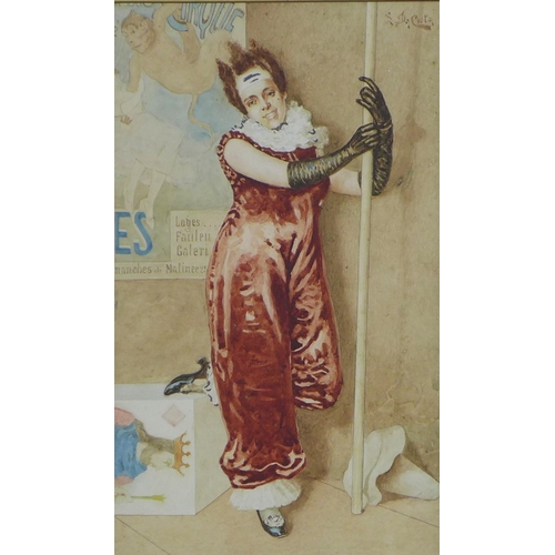 160 - DA COSTA, early 20th century watercolour of a cirque performer, signed and framed under glass, 24 x ... 