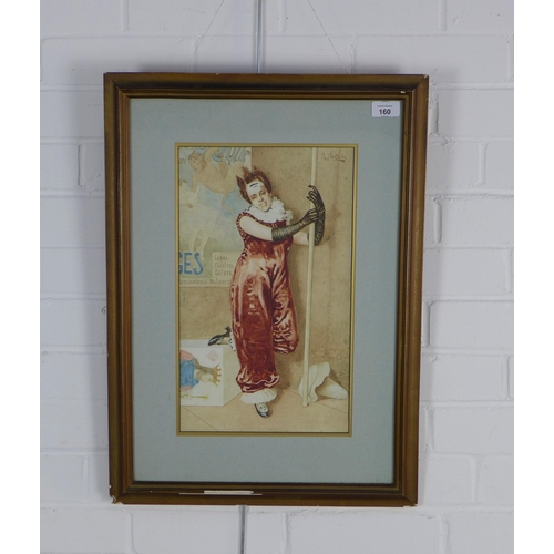 160 - DA COSTA, early 20th century watercolour of a cirque performer, signed and framed under glass, 24 x ... 