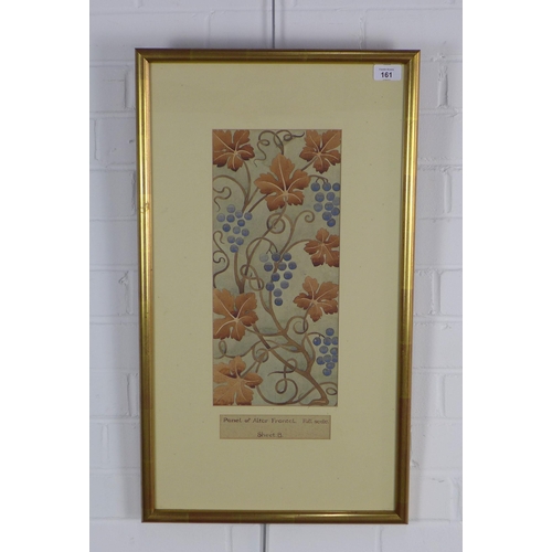 161 - JENNIE FITZHARRIS, PANEL OF ALTAR FRONTAL, watercolour, circa 1909, framed under glass and labelled ... 