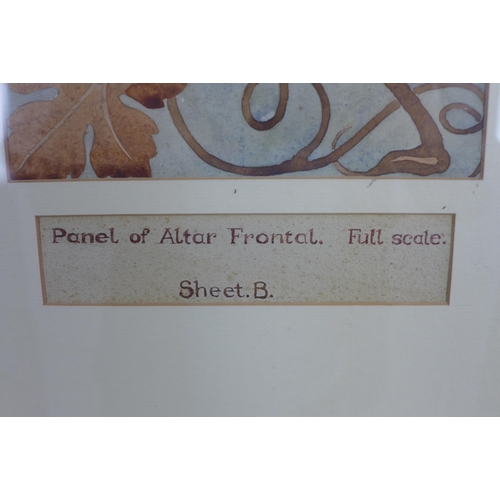 161 - JENNIE FITZHARRIS, PANEL OF ALTAR FRONTAL, watercolour, circa 1909, framed under glass and labelled ... 