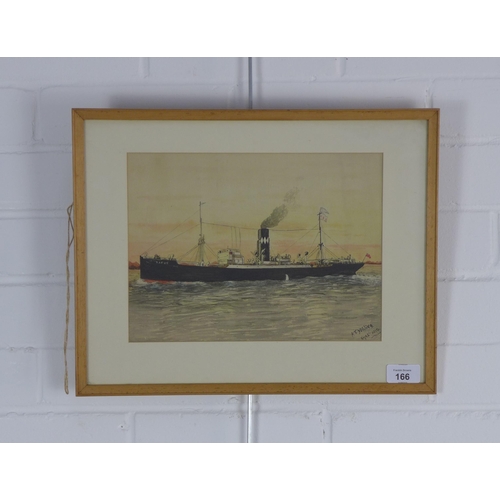 166 - A.T. YELDING, early 20th century watercolour of a ship, signed and dated Xmas 1915, framed under gla... 