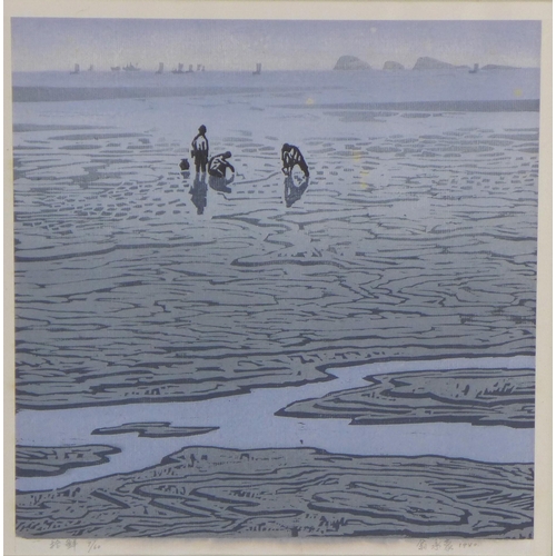 180 - JAPANESE SCHOOL, coloured woodblock, signed and dated 1980, no. 7/60, framed under glass, 29 x 29cm