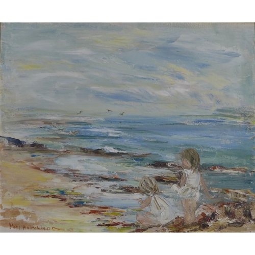 181 - MAY HUTCHISON (SCOTTISH 1918 - 2012) CHILDREN ON THE SEASHORE, signed oil on canvas, framed, 60 x 50... 