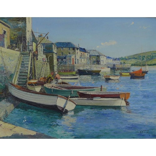 182 - DONALD GREIG F.R.S.A. (1916-2009) THE QUAYSIDE, SALCOMBE, signed oil on canvas, framed and with titl... 