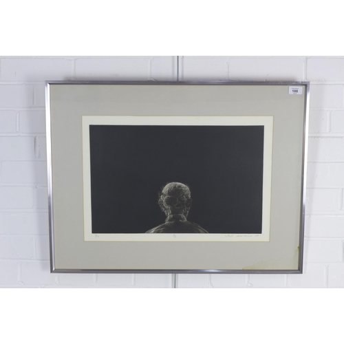 188 - JAPANESE SCHOOL, monochrome print, signed and dated '89. No. 9/10, framed under glass, 50 x 30cm