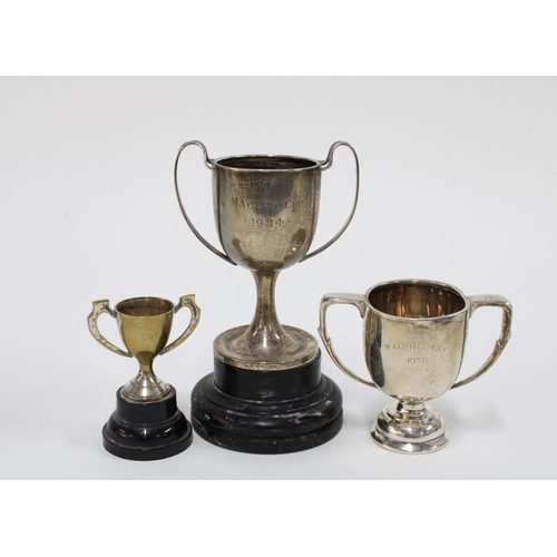 19 - Two George V silver trophy cups and a small silver plated trophy, (3)