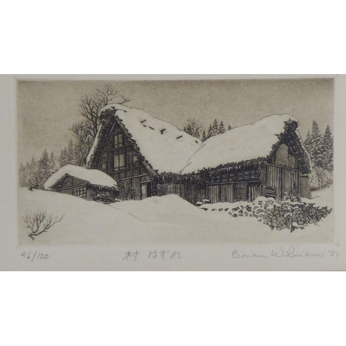 191 - BRIAN WILLIAMS, etching a snow capped dwelling, signed and dated '81, No. 96/100, framed under glass... 