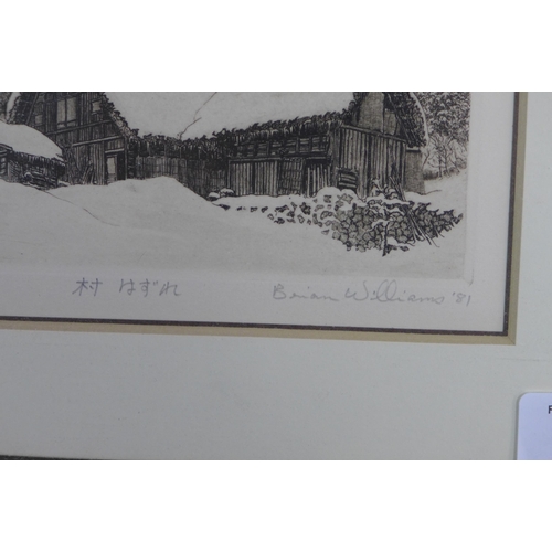 191 - BRIAN WILLIAMS, etching a snow capped dwelling, signed and dated '81, No. 96/100, framed under glass... 