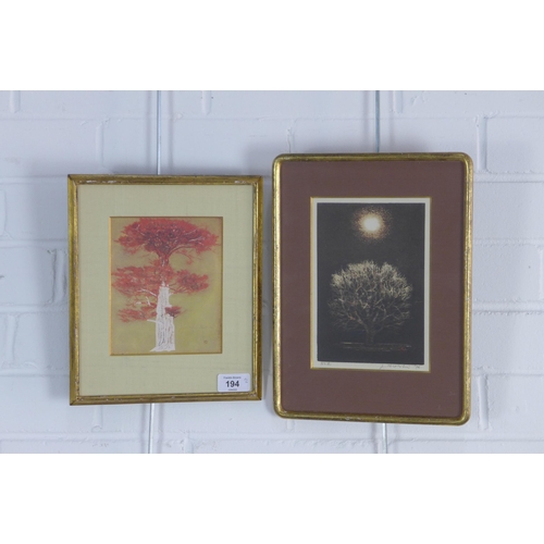 194 - JOICHI HOSHI, two prints of trees, framed under glass, 13 x 16cm (2)