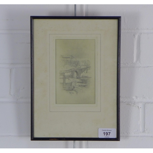 197 - SIR GEORGE REID R.W.S BRIG O' BALGOWRIE, pencil sketch, framed under glass with attribution label ve... 