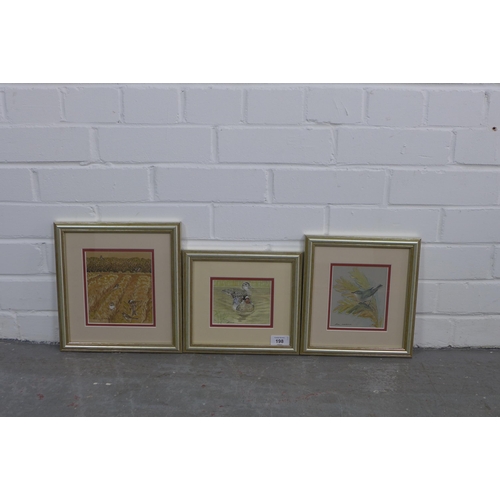 198 - WALLACE,  a group of three watercolours of birds, signed and framed under glass, largest 13 x 15cm (... 