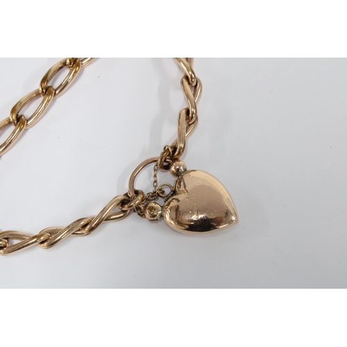 26 - Gold plated bracelet with a 9ct gold heart shaped padlock, inset with three jade leaf panels, Birmin... 