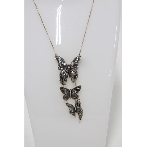 35 - Silver butterfly pendant necklace, stamped GJ 925S, No.6125A, contained within a Georg Jensen box