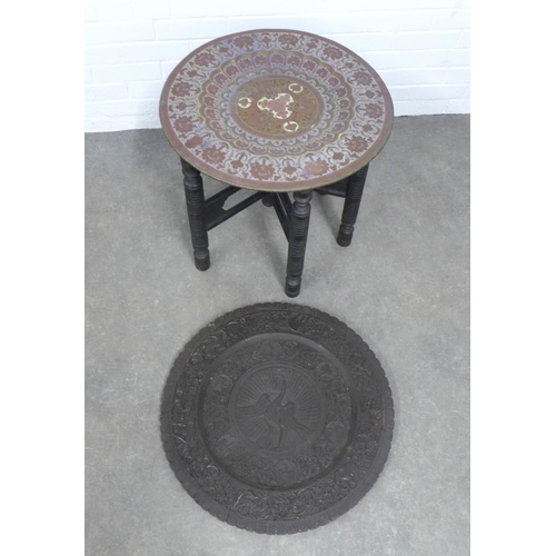 471 - Benares style table with folding base and an additional wooden plaque (2)