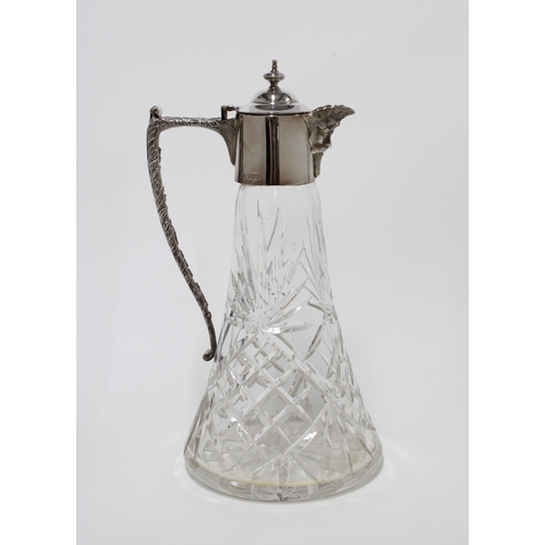 73 - Silver and glass claret jug, Sheffield 1982, 27cm