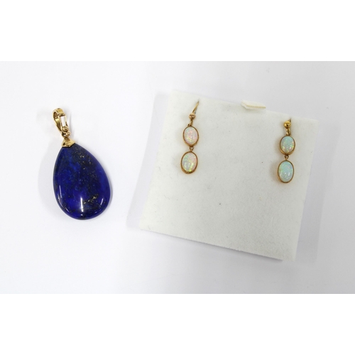 84 - Vintage 9ct gold mounted lapis lazuli pendant and a pair f vintage cabouchon opal earrings (2)