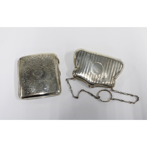 93 - George V silver cigarette case and a a silver purse, both  Birmingham 1918 (2)