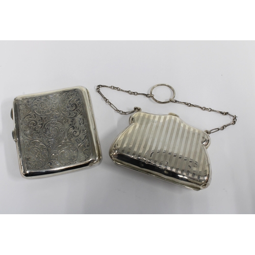 93 - George V silver cigarette case and a a silver purse, both  Birmingham 1918 (2)