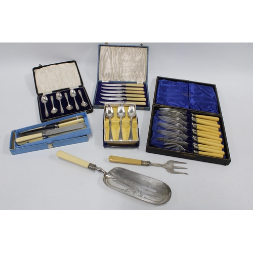 439 - Cased set of six Sheffield silver teaspoons and a collection of Epns flatware sets (a lot)