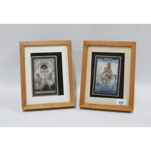 459 - Two Indian School painted hardstone plaques, 10 x 16cm in later modern frames (2)