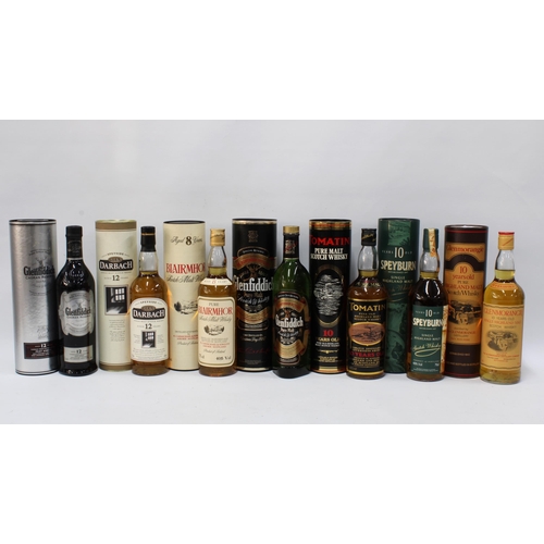 465 - Whisky to include Speyburn aged 10 years, Glenfiddich Caoran Reserve, Glenmorangie 10 years Tomatin,... 