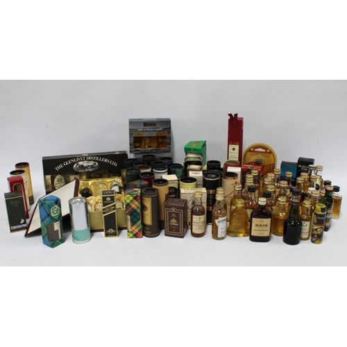 466 - A large collection of whisky miniatures to include a boxed set 'The Singles Bar'  and the Glenlivet ... 