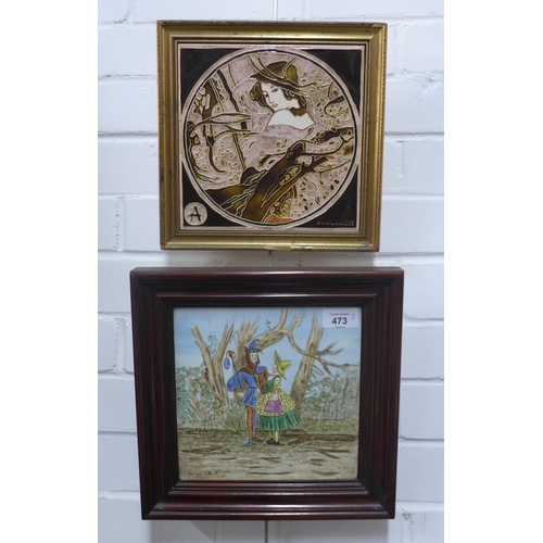 473 - MINTONS 'As You Like It' tile, framed, 28cm, together with a Mucha style Autumn tile (2)