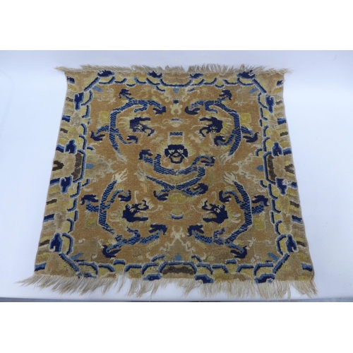 475 - Small Chinese dragon rug, 78 x 70cm and an Eastern prayer mat (2)