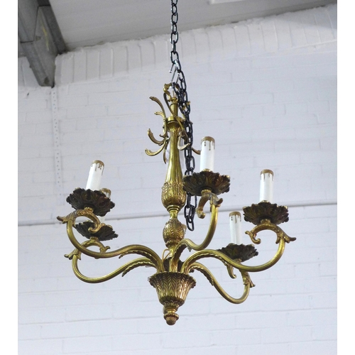 492 - Six branch brass chandelier, 50cm drop