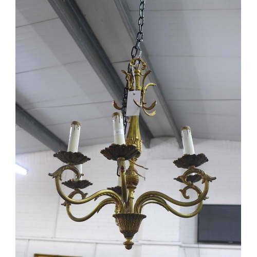 492 - Six branch brass chandelier, 50cm drop