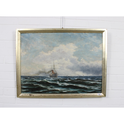 107 - JOHN HOWARD LYON (1870-1921) untitled seascape with boats, oil on board, framed, inscribed verso, 75... 