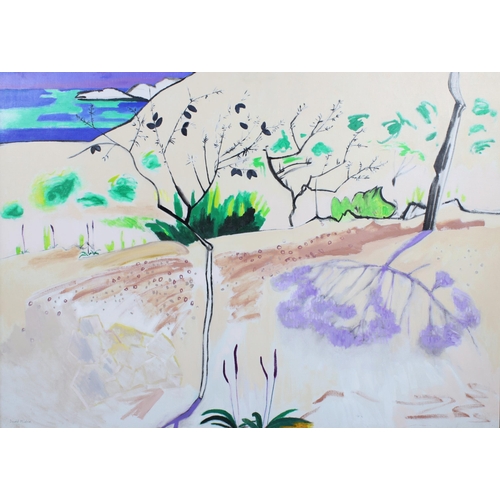 109 - DAVID MICHIE O.B.E., R.S.A., R.G.I., F.R.S.A (SCOTTISH 1928-2015), SPRINGTIME LANDSCAPE, IBOZA, oil ... 