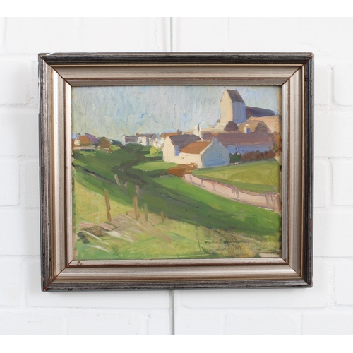 116 - DAVID MACBETH SUTHERLAND R.S.A. (SCOTTISH 1883-1974), AYRSHIRE 1927, oil on board, framed and inscri... 