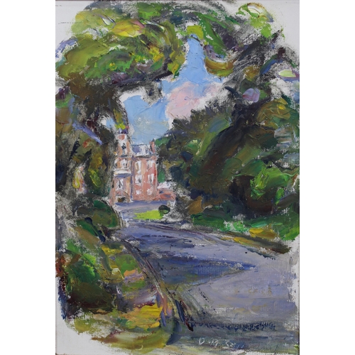 117 - DAVID MACBETH SUTHERLAND R.S.A. (SCOTTISH 1883-1974), Untitled view of a house on a path, signed oil... 