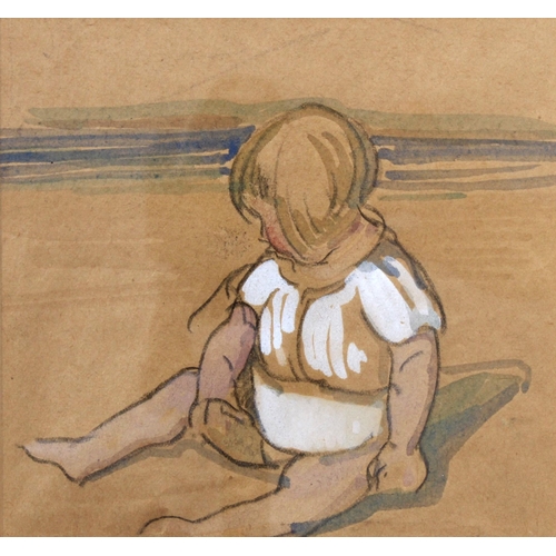 123 - DOROTHY JOHNSTONE A.R.S.A (SCOTTISH 1892-1980), ON THE BEACH, pencil and watercolour, framed under g... 