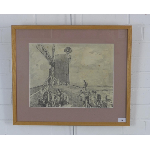 13 - SIR FRANK BRANGWYN R.A., R.W.S., R.B.A. (BRITISH 1867-1956) workers and windmill, print, framed unde... 