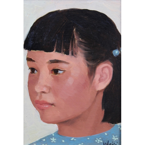 131 - WEI LI ZHOU (CHINESE CONTEMPORARY), PORTRAIT OF JAJA, signed oil on board, framed, 11 x 16cm.  Prove... 