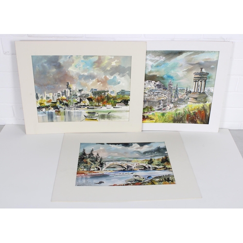 134 - JAMES THOMSON GUNN (Scottish 1932 - 2009), three watercolours, mounted but unframed to include Calto... 