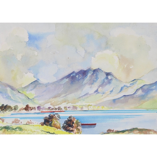 136 - JAMES THOMSON GUNN (Scottish 1932 - 2009), three mixed media landscapes to include Loch Lomond, moun... 