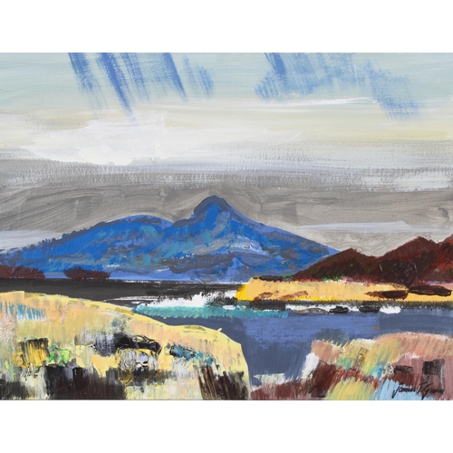 136 - JAMES THOMSON GUNN (Scottish 1932 - 2009), three mixed media landscapes to include Loch Lomond, moun... 