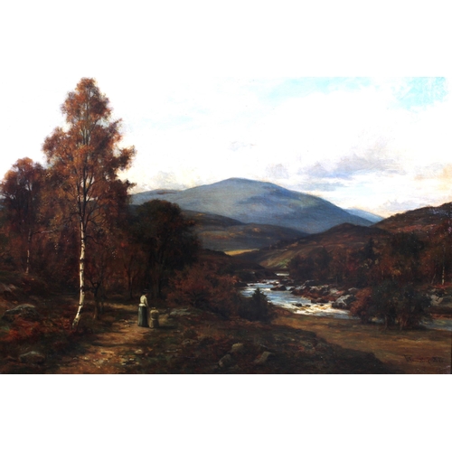 139 - ALLAN RAMSAY (SCOTTISH 1852 - 1912), ON THE NORTH ESK NEAR MILLDEN, (AUTUMN), oil on canvas, signed ... 