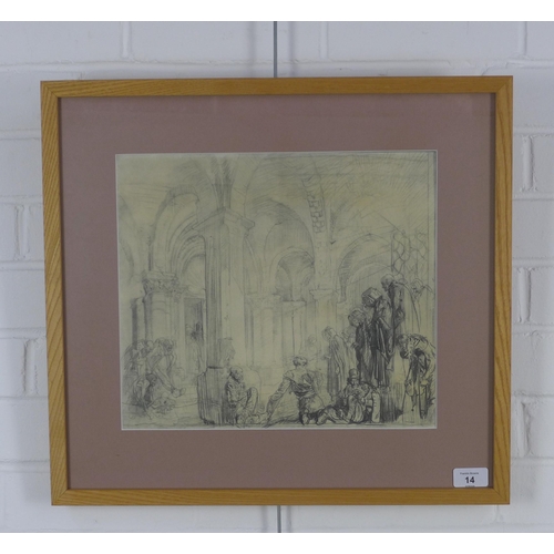 14 - SIR FRANK BRANGWYN R.A., R.W.S., R.B.A. (BRITISH 1867-1956) print, framed under glass, 35 x 31cm